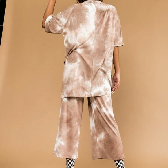 Dressed in LALA Tie-Dye Lounge Set in Brown and Cream - Picture 2 of 5